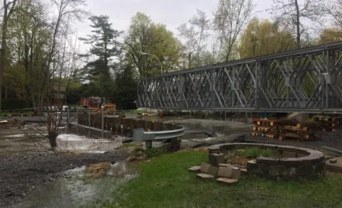 The regular Île Verte access is completely submerged and authorities are concerned about what state it will be in once cleared of water. (Melissa Francois/Radio-Canada)