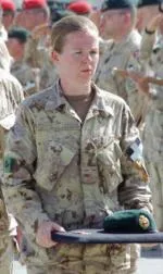 Capt Whitty carries Maj Yannick Pépin's beret at the ramp ceremony. Maj Pépin was killed by an IED 6 September 2009 along with Cpl Jean-Francois Drouin. Both were members of 5e Régiment de Génie du Canada, stationed at Base Valcartier, Quebec.