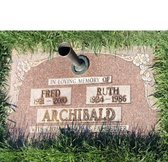 Frederick Everett “Fred” Archibald​ gravemarker in Lakeview Cemetery Stettler AB