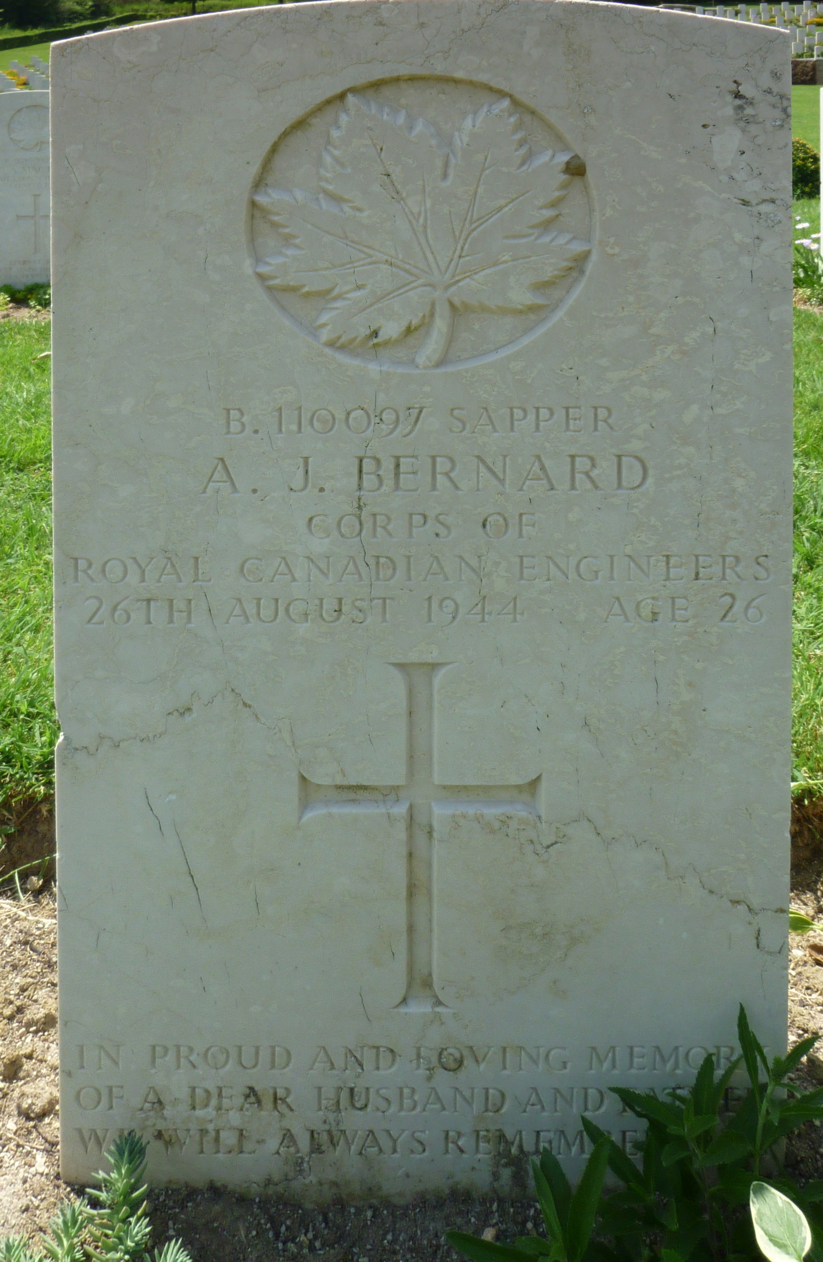 Spr Alfred Joseph Bernard, Ancona Cemetery, Italy