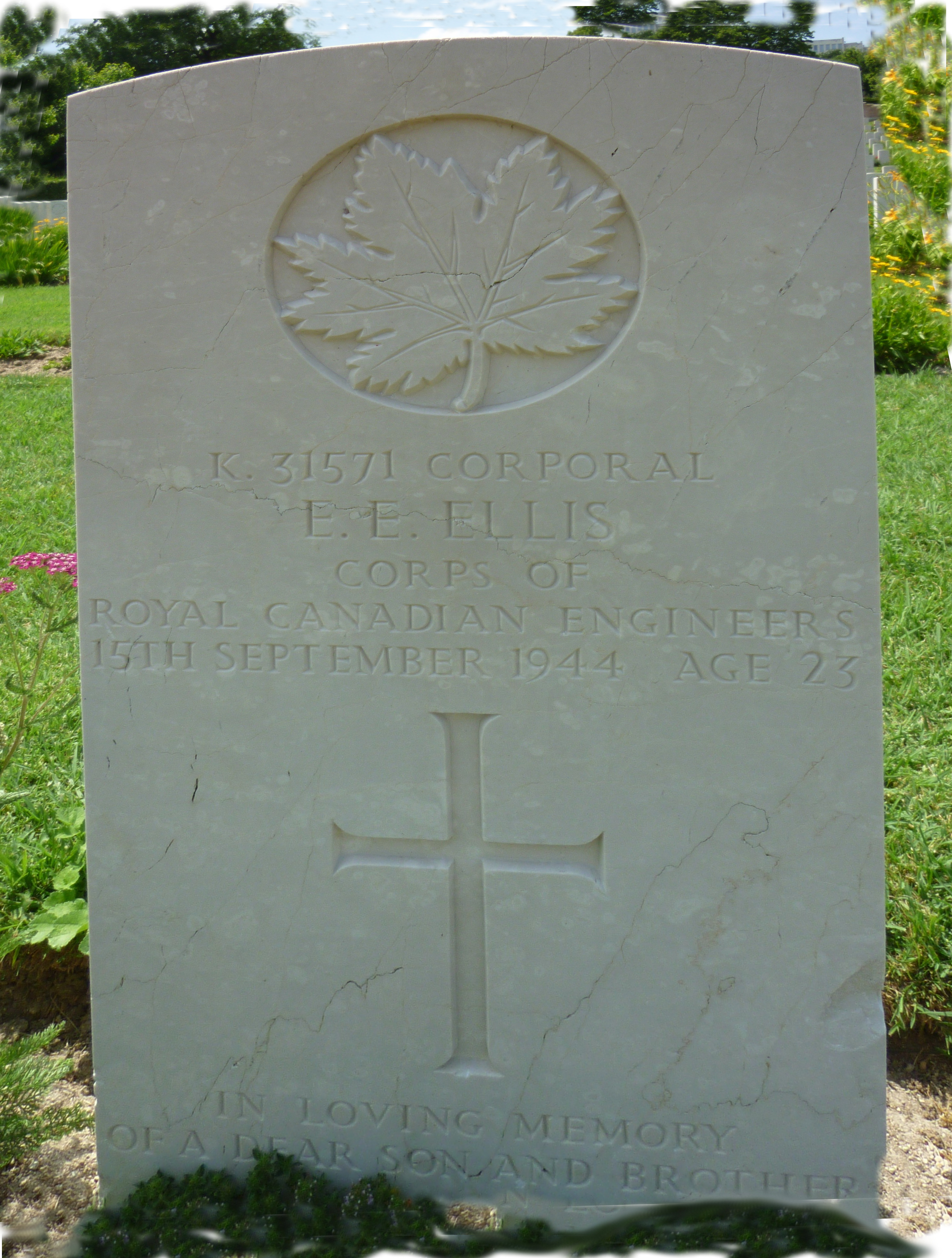Corporal Ernest Edwin Ellis's Headstone in the Ancona Commonwealth War Cemetery