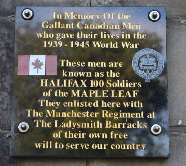 Halifax 100 Plaque on the at Ladysmith Barracks, Ashton-under-Lyne, England.