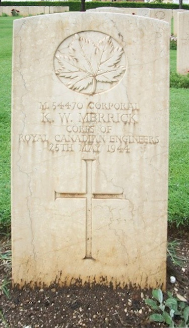 Cpl Keith Warren Merrick's Headstone in the Cassino Commonwealth Cemetery