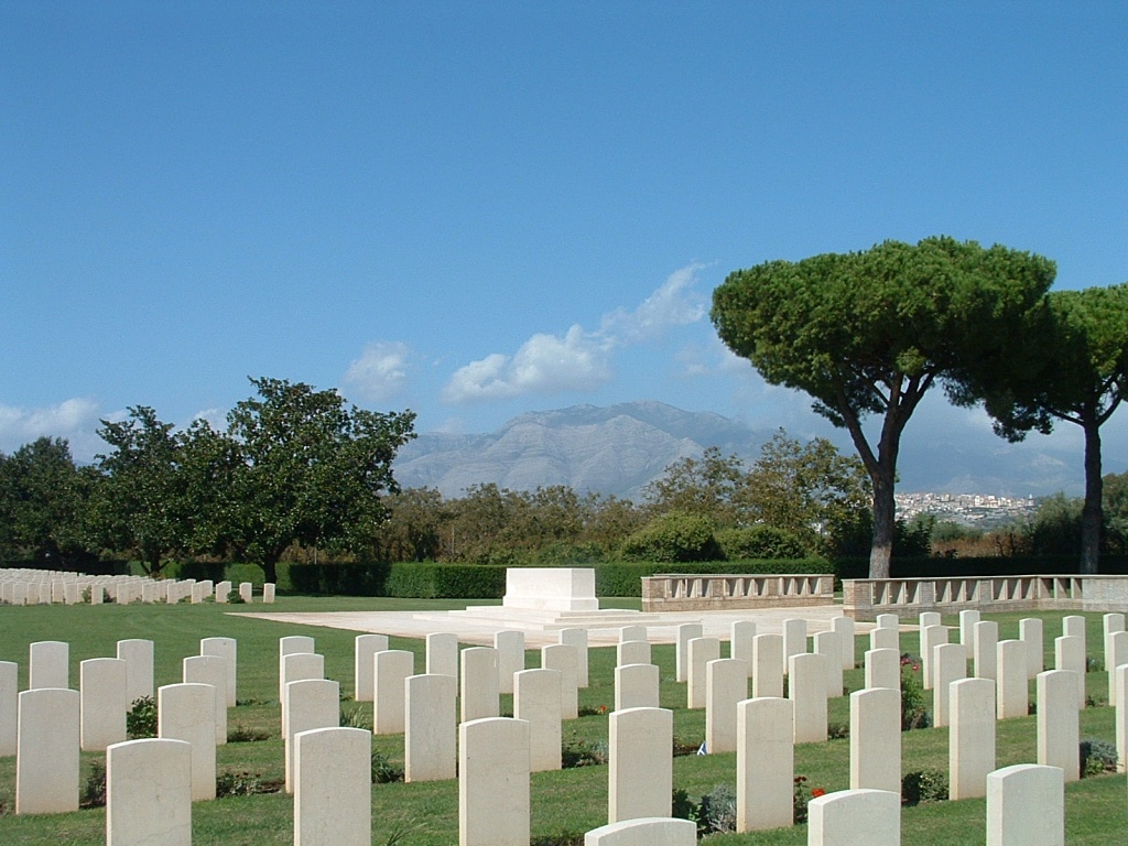 Minturno War Cemetery with Monte Cassino in the background