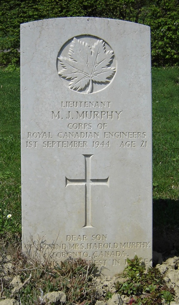 Lt Murphy's headstone, Montecchio War Cemetery, Italy.