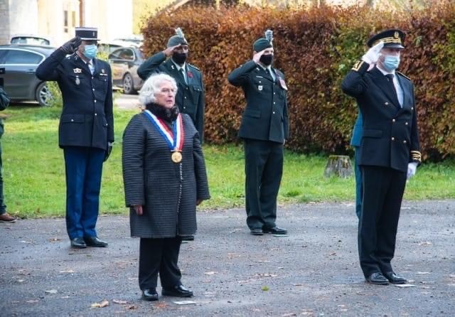 Local memorial ceremony to forestry workers of the Great War led by Supt Mayor Evelyne Comte and attended by 2Lt Jerome Downey and LCol Barry Pitcher.