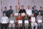 From left to right, front row Pte Lawrence Dickeson, Pte Brandon Landry, Pte Rana Byrne, Pte Sherri Watters, Pte Mathew MacLennan, Pte Thomas Stewart; back row Maj Carlos Marques CO 14 AES, LCol Brian Neyedli FCEO CFB Halifax, Pte James Kenney, Pte Joshua Martin, Pte Nathan White, MCpl Kevin Brown 144 AEF recruiting NCO and Capt Brian Boss OC 144 AEF.