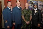 Left to Right: CWO Gérard Poitras, MGen Al Meinzinger, MCpl Vincent Lareau, Minister of National Defence, Harjit Sajjan. // De gauche à droite : Adj Gérard Poitran, Mgén Al Meinzinger, Cplc Vincent Lareau, le ministre de la Défense nationale, Harjit Sajjan. Photo : Sgt Pascal Quillé, Coordonnateur - Imagerie, D AP Air/Chef d’état-major de la Force aérienne Photo: Sgt Pascal Quillé