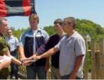 Three recruits being sworn in on the completed brigde: Mike Carver, Matt Ellis and Nathan MacLellan.  All three became members of 14 CES and two went on the RegF.