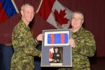 CME Branch CWO, CWO K.A. Patterson presents BGen DesLauriers with the Col Cmdt's pennant symbol of his past office // L'Adjuc de la Branche du GMC, Adjuc K.A. Patterson présente au Bgén DesLauriers le fanion du Colonel commandant à titre de symbole de son ancien poste
