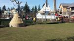Monuments being lowered into place