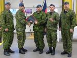 From left to right to left, MWO Bungay (Deputy Fire Chief), MWO Robar (14 Wing CE MWO), Cpl Ray Lambe, Major Button (14 Wing CEO), and MWO Knight (Deputy of Operations).