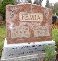 Alphonso Antonio "Lucky" Femia Headstone in St. Peter's Cemetery, London ON