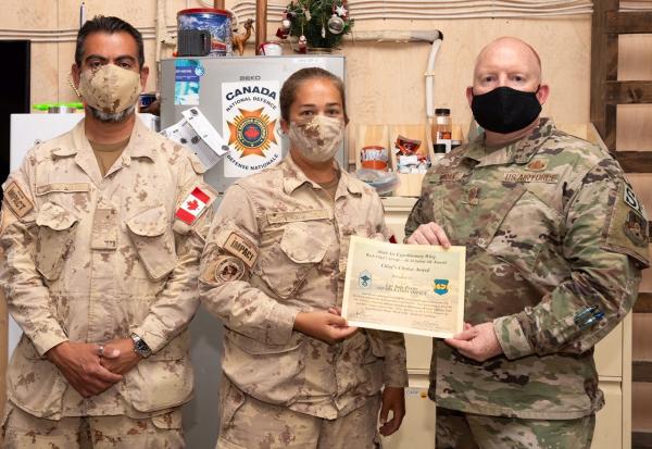 Cpl Jodi Payne, 8 Wing Trenton currently on Op IMPACT,  receives 386th Air Expeditionary Wing Chief Choice Award