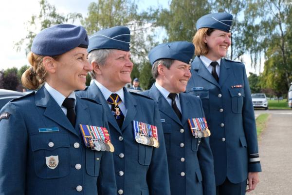 Left to right: Brigadier-General Darlene Quinn, Commander Formation Europe; Lieutenant-General Chris Whitecross, Commandant NATO Defence College – Rome; Vice Chief of the Defence Staff Chief Warrant Officer Colleen Halpin; and Deputy Vice Chief of the Defence Staff Major-General Frances Allen. Photo: DND/CAF