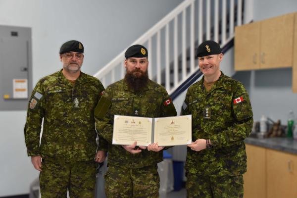 3 CDSG Command Team Commendation – (L-R) 3 CDSG RSM, CWO Marc Drolet, RPOU(W) OC Wainwright, Maj Derek Kamen, and 3 CDSG Comd, Col Robbin Dove