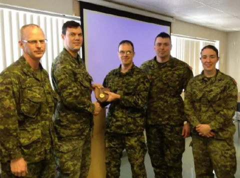 CO 5 CER, LCol Levasseur, and Regimental Sergeant-Major, CWO Rivard, thank Maj Southwood and his team from 1 CER, Capt Lake and MWO Lapointe.