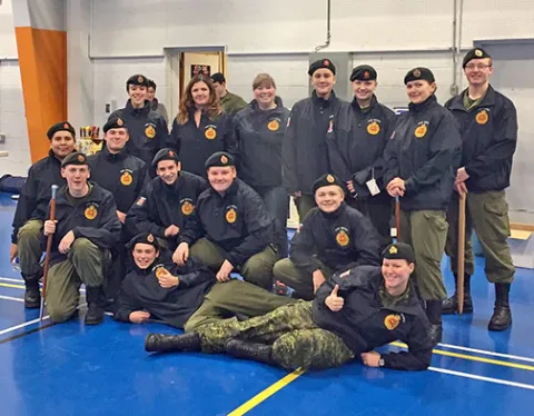 Cadets of 1725 Army Cadet Corps in Chilliwack participating in the 100th Anniversary of the Battle of Vimy Ridge April 9th, 2017. (left to right) back row: Hannah Campbell, Delaine Howden, Barbara Baddock, Chayton Pigeau, Kia Gough, Genevieve Rozell, Nicholas Wall. Middle row: Simon Williams, Cameron Howden, Ethan Boynton, Carson Howden. Front row: Lucas Wald, Scott Penner, Roberta Dalgleish. (Not pictured above: Shayle Mussell, Jonathan Wall, Liam Baddock, and Patrick O'Donnell) — Image Credit: SUBMITTED