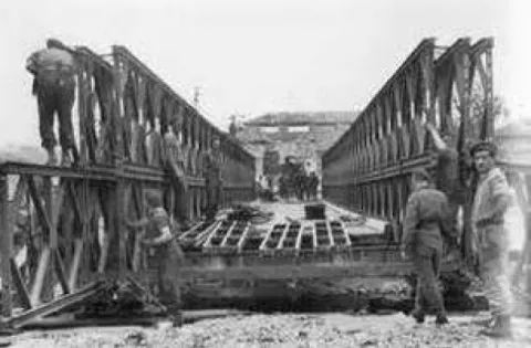 Sappers building a Bailey Bridge like the ones Gerry built over the Orne River in Normandy