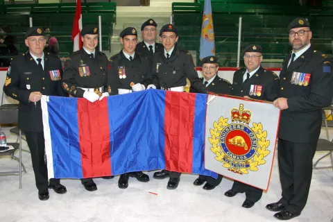 On Saturday, 7 May 2016, during the common ceremonial activity of the Abitibi-Témiscamingue cadet corps in Malartic, the commander (Major André Desrochers) and the Sergeant Major (Sergeant Jean-François Gouin) of 34 CER, Det Rouyn-Noranda, presented the Engineering insignia to the Army cadet corps of the region. This was part of the festivities marking the 75th anniversary of the military engineer presence in the region. The celebrations were held from 7 to 15 May 2016. /le samedi 7 mai, lors de la cérémoni