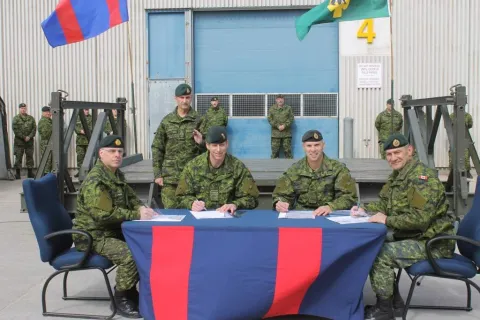 From left to right: CWO D. Jones, CWO K. Olstad, Col P. Dawe, LCol N. Pilon, CWO N. Manoukarakis