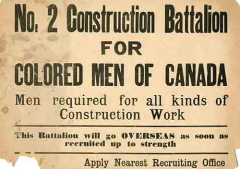 In 1916, the government authorized the creation of the No 2 Construction Battalion, a unit primarily composed of black Canadian enlisted men. This move was in 