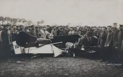 Lt Lindsay Drummond's crashed Nieuport after his attack against the German observation balloon at Terhand on 18 May 1917