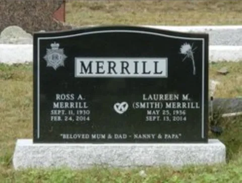 MWO Ross Merrill's Headstone at Moores Mills Cemetery, Moores Mills, NB