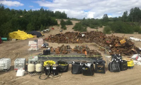 Aerial view of the debris stock pile from the South Escarpment project at CFB Goose Bay, NL. The majority of the metal debris was removed to a recycling plant