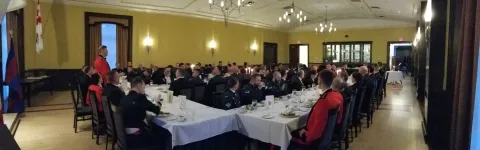 LCol C.S Middletion, CO of Real Properties Operations Unit Atlantic, addresses the attendees of the Real Properties Operations Section Halifax annual Engineers Birthday Mess Dinner.