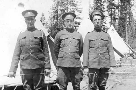 6 Fd Coy members at Engineer Training Centre North Vancouver 1916 - Frank Montador, Hugh Kernighan and George Walker