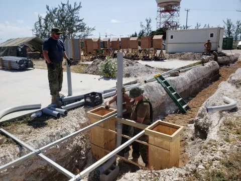 4 ESR Carpenters Preparing Formwork for Concrete Installation and pouring Concrete Footings
