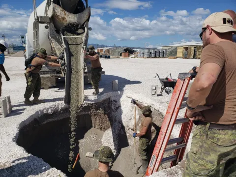4 ESR Carpenters Preparing Formwork for Concrete Installation and pouring Concrete Footings