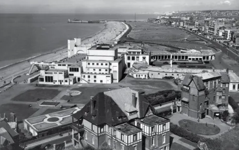 Pre-War postcard. The Casino is the large white building. 