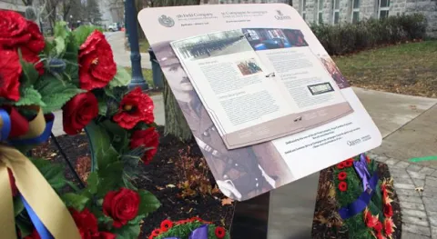 The second Queen's Remembers plinth is located at the intersection of Union and Fifth Field Company Lane. Photo:  Julia Balakrishnan