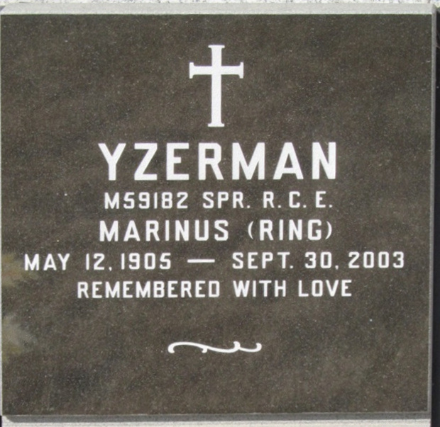 Spr Marinus "Ring" Yzerman, (Ret'd) Headstone, Olds Cemetery